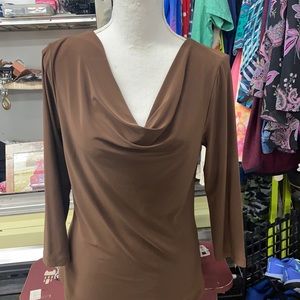 Harve Benard Flowy Brown Dress with Neckline